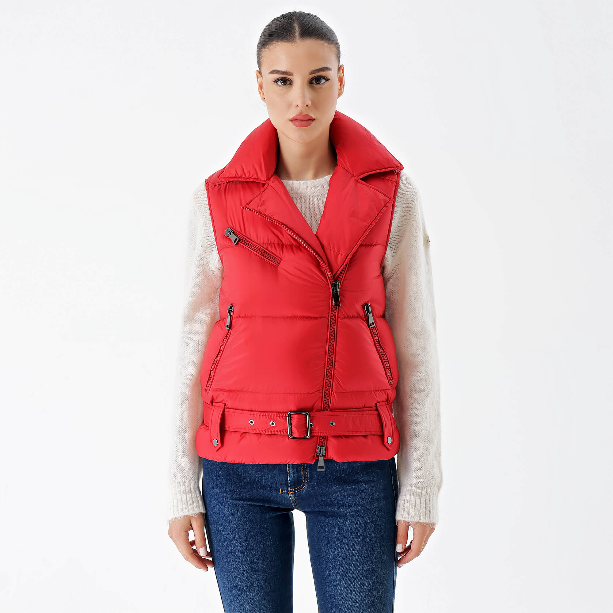 Moncler - Red Puffer Vest with Belt